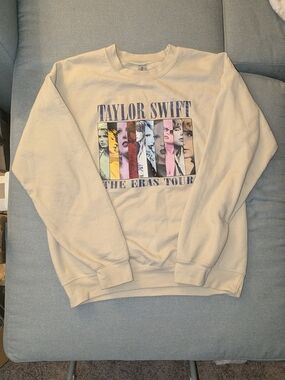 Gildan Cream Taylor Swift Eras Tour Crewneck with Multicolor Panel Graphic